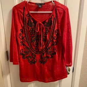 Simply Irresistible L blouse red Bohemian Large LG lightweight sweater top shirt